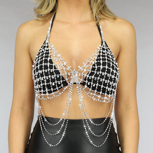 PU Strass Stenen Topje met layered Ketting