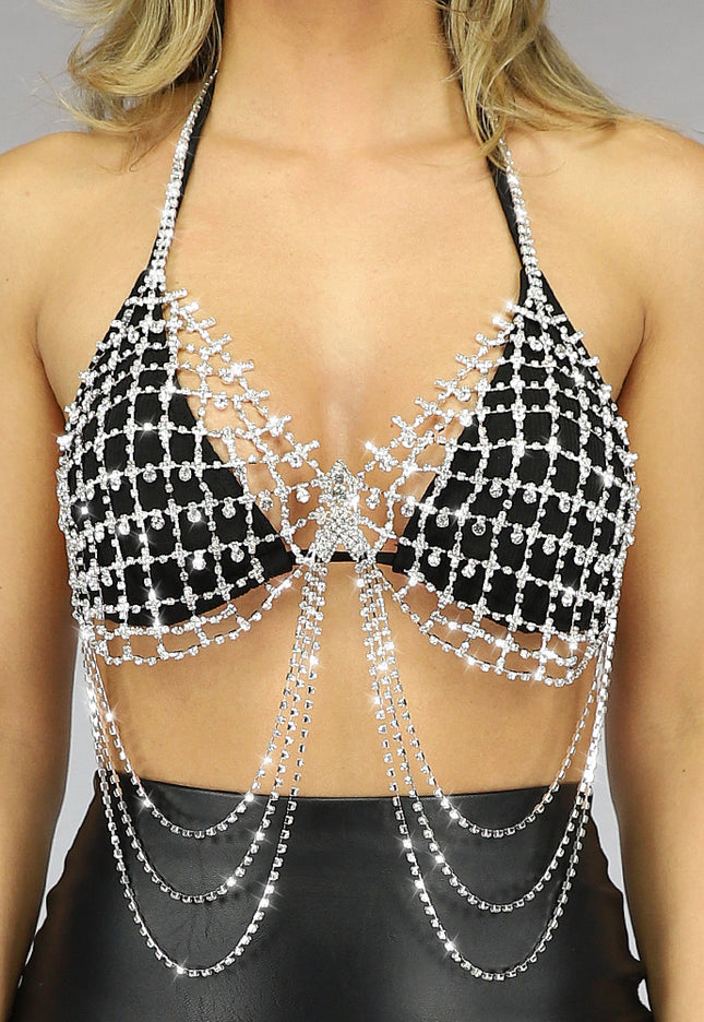 PU Strass Stenen Topje met layered Ketting