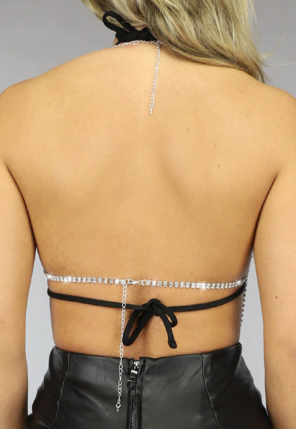 PU Strass Stenen Topje met layered Ketting