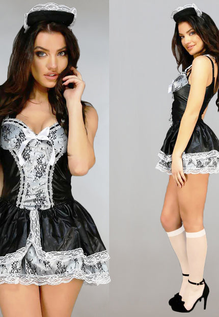 PVC French Maid Huishoudster Kostuum