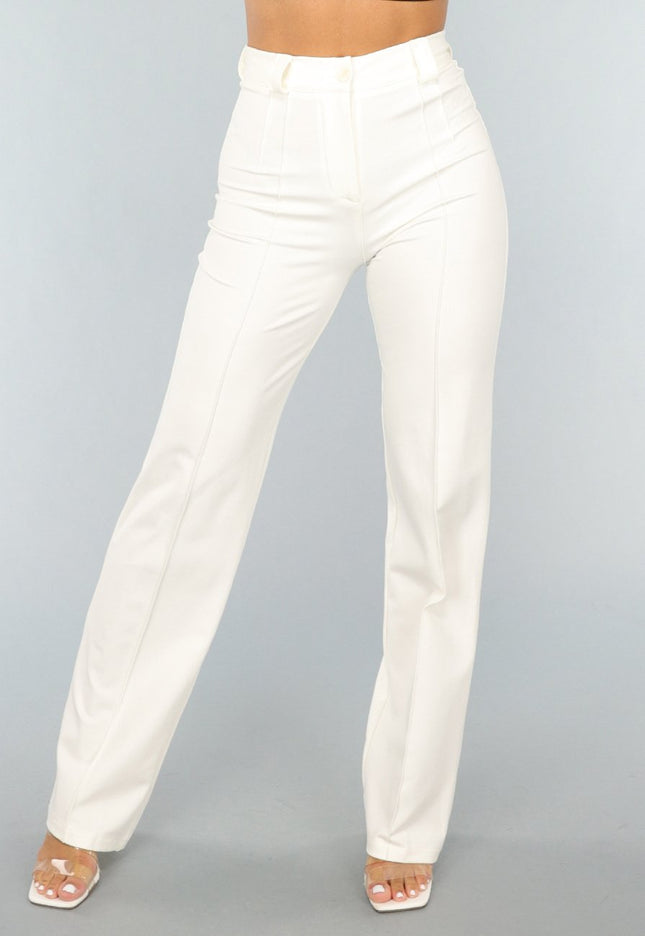 Rechte Aansluitende Cremekleurige Pantalon met Stretch
