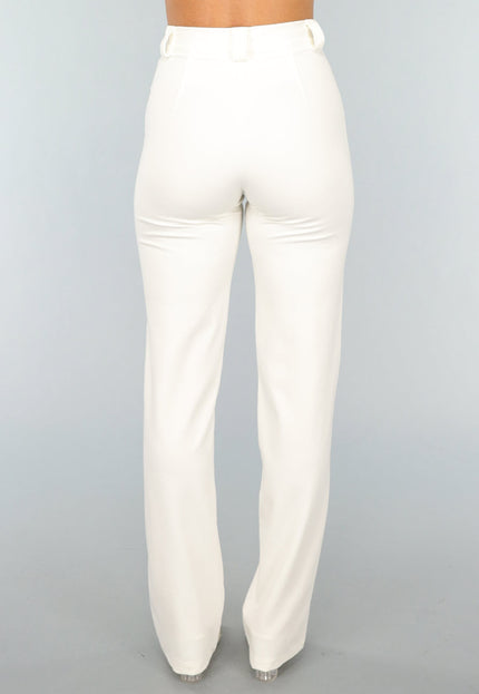 Rechte Aansluitende Cremekleurige Pantalon met Stretch