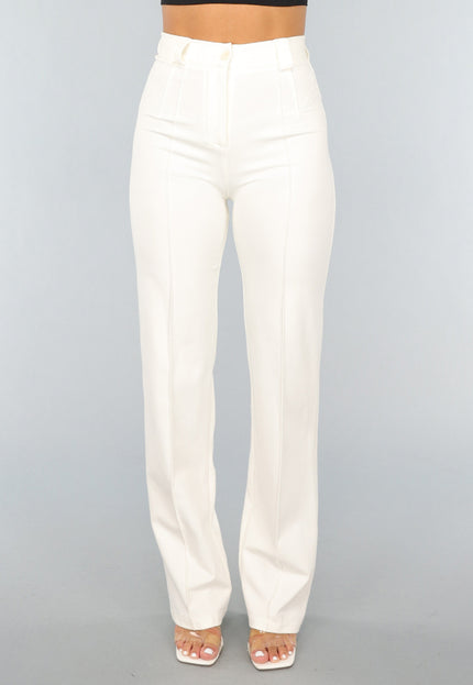 Rechte Aansluitende Cremekleurige Pantalon met Stretch