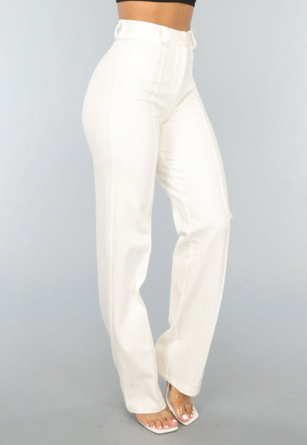 Rechte Aansluitende Cremekleurige Pantalon met Stretch
