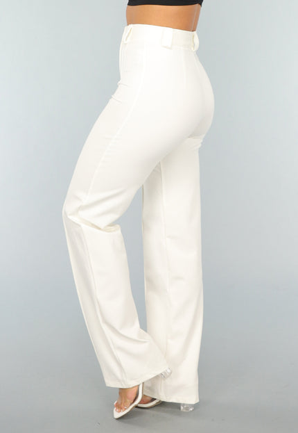 Rechte Aansluitende Cremekleurige Pantalon met Stretch