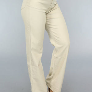 Redial Jeans Beige Lederlook Broek met Rechte Pijpen