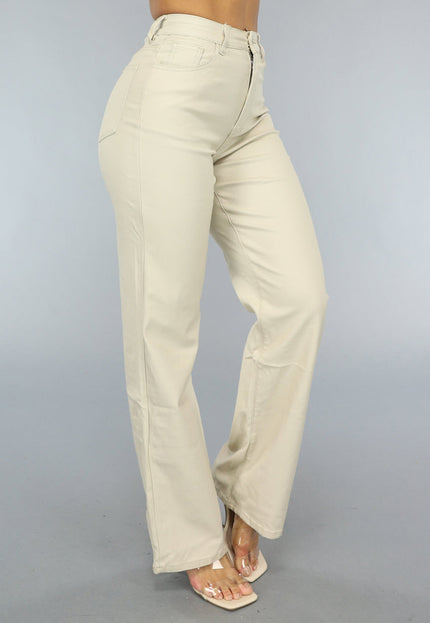Redial Jeans Beige Lederlook Broek met Rechte Pijpen