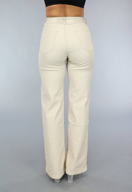 Redial Jeans Beige Lederlook Broek met Rechte Pijpen