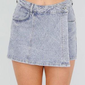 Redial Jeans Blauwe Denim Skort met Glitters en Stretch