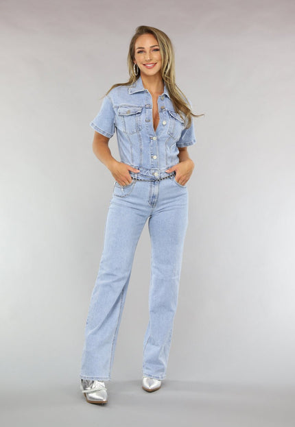 Redial Jeans Blauwe Jeans Jumpsuit met Korte Mouwen