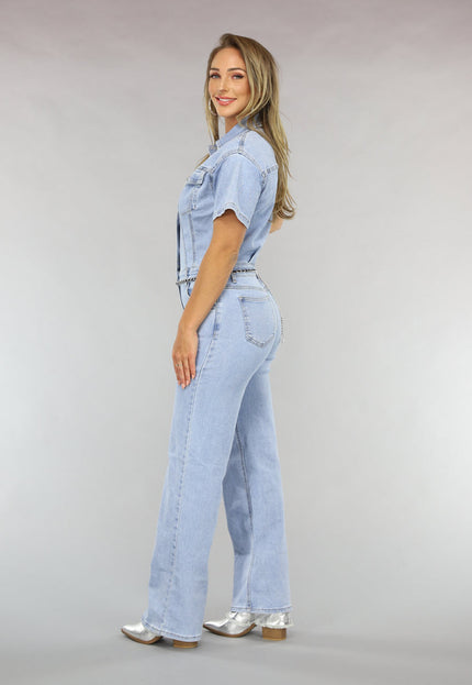 Redial Jeans Blauwe Jeans Jumpsuit met Korte Mouwen