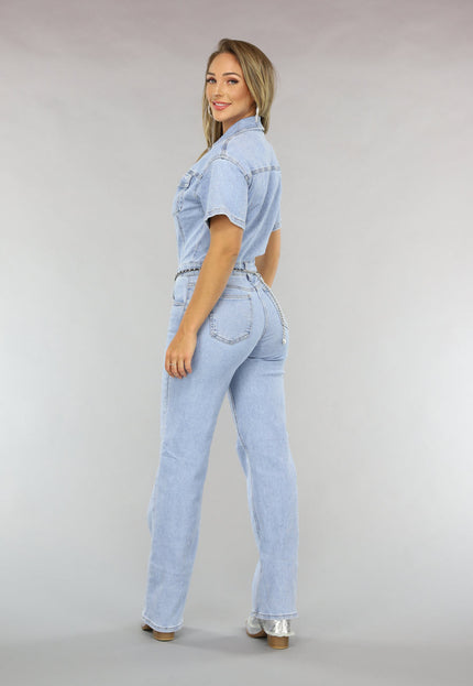 Redial Jeans Blauwe Jeans Jumpsuit met Korte Mouwen