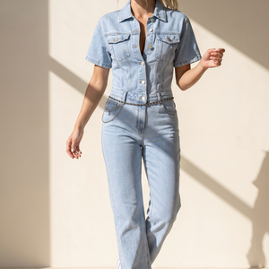 Redial Jeans Blauwe Jeans Jumpsuit met Korte Mouwen