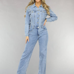 Redial Jeans Blauwe Longsleeve Straight Leg Denim Jumpsuit