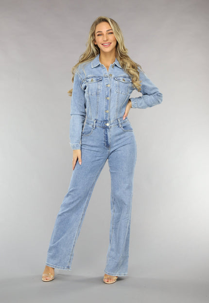 Redial Jeans Blauwe Longsleeve Straight Leg Denim Jumpsuit