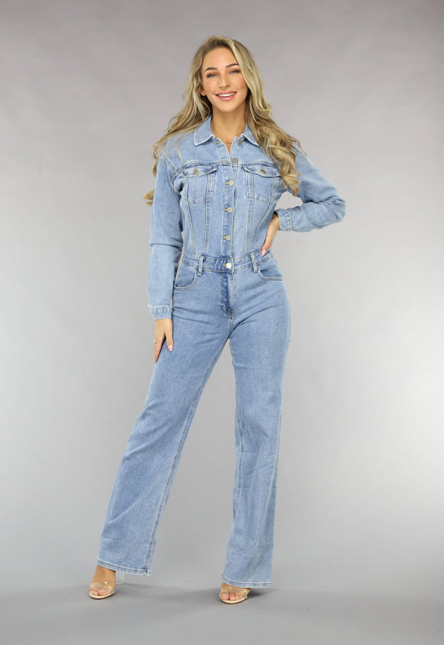 Redial Jeans Blauwe Longsleeve Straight Leg Denim Jumpsuit