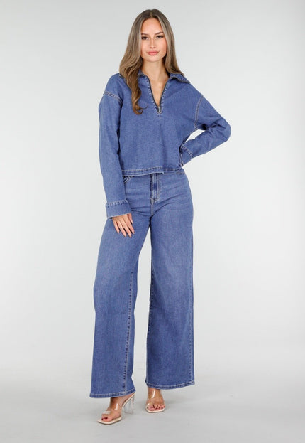 Redial Jeans Denim Top met Halve Rits