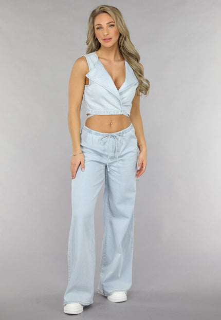 Redial Jeans Denim Wikkel Top met Strikdetail