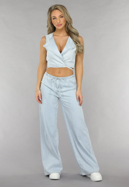 Redial Jeans Denim Wikkel Top met Strikdetail