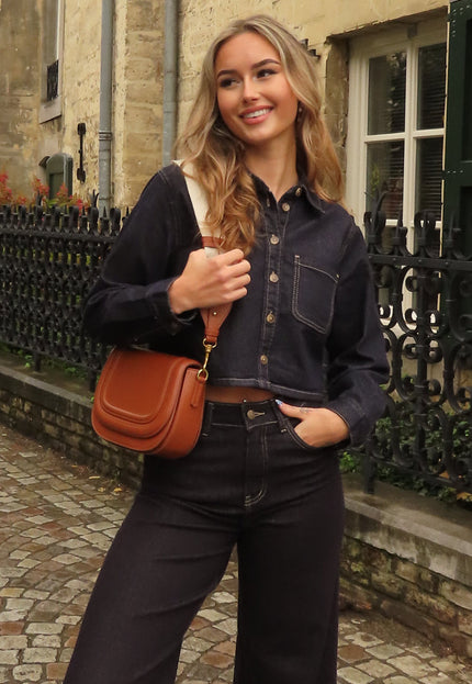 Redial Jeans Donkerblauwe Spijker Crop Blouse Dames