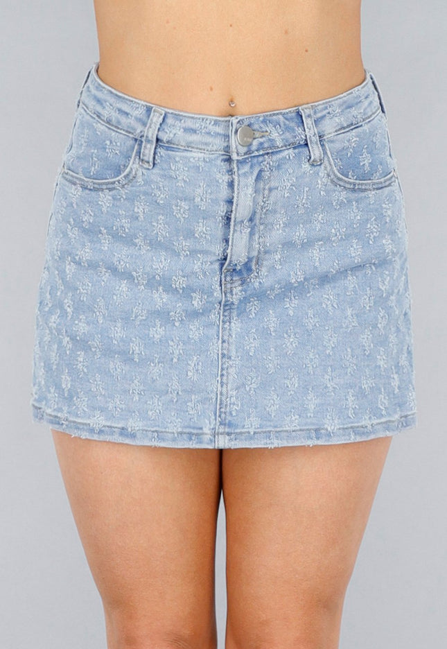 Redial Jeans Geruwde Denim Stretch Skort