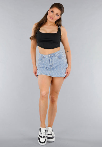 Redial Jeans Geruwde Denim Stretch Skort