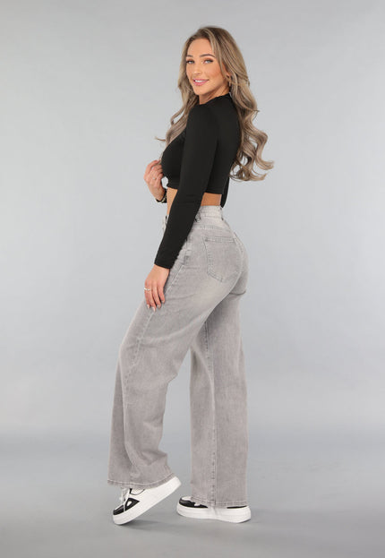 OP=OP.09.NL Grijze High Waist Wide Leg Jeans