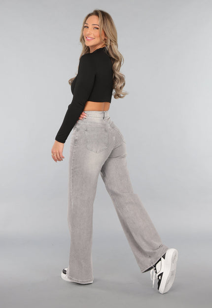 OP=OP.09.NL Grijze High Waist Wide Leg Jeans