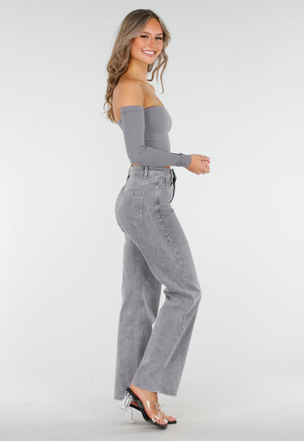 OP=OP.09.NL Grijze Straight Stretch Jeans