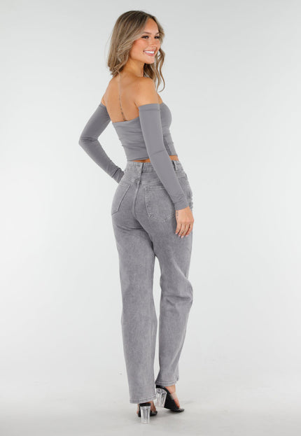 OP=OP.09.NL Grijze Straight Stretch Jeans