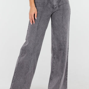 Redial Jeans Grijze Straight Leg Stretch Jeans met Strik