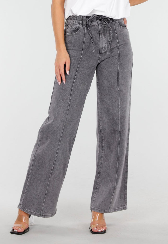 Redial Jeans Grijze Straight Leg Stretch Jeans met Strik