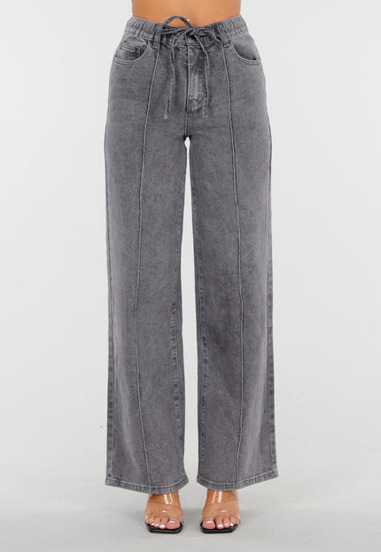 Redial Jeans Grijze Straight Leg Stretch Jeans met Strik