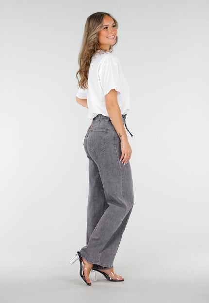 Redial Jeans Grijze Straight Leg Stretch Jeans met Strik
