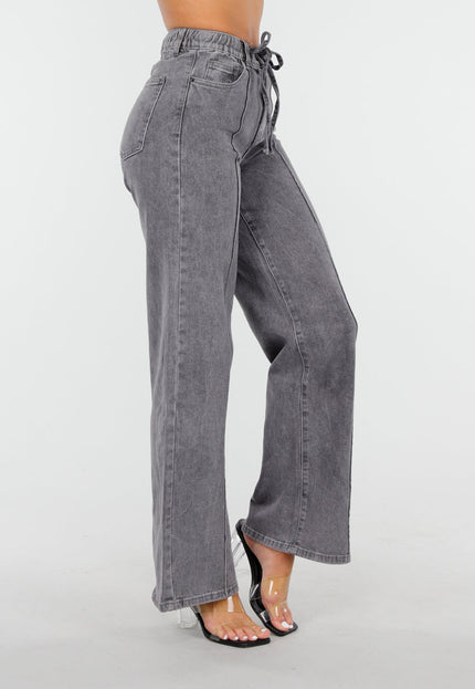 Redial Jeans Grijze Straight Leg Stretch Jeans met Strik