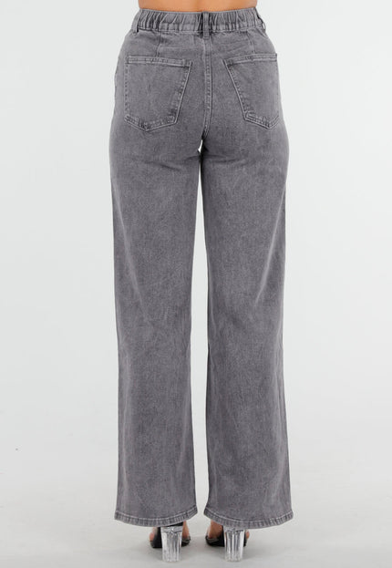 Redial Jeans Grijze Straight Leg Stretch Jeans met Strik