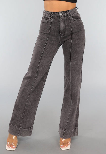Redial Jeans Grijze Washed High Waist Straight Jeans