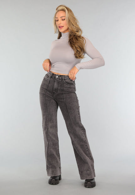 Redial Jeans Grijze Washed High Waist Straight Jeans