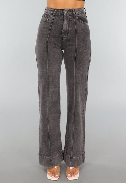 Redial Jeans Grijze Washed High Waist Straight Jeans