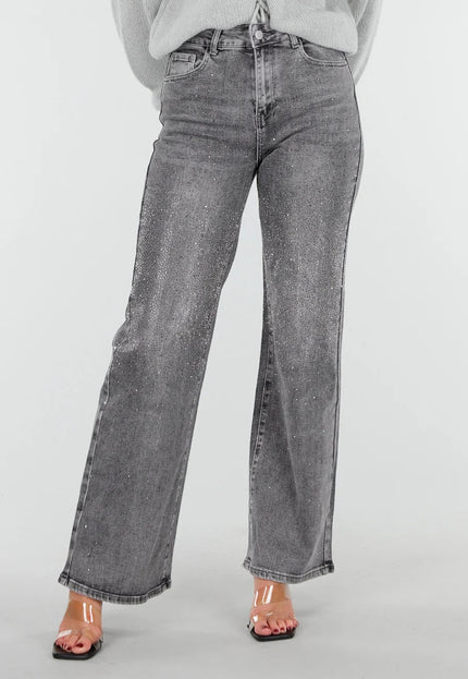 Redial Jeans Grijze Wide Leg Jeans met Glitter