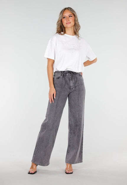 Redial Jeans Grijze Wide Leg Stretch Jeans met Strik