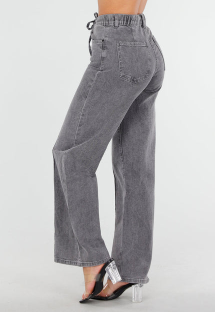 Redial Jeans Grijze Wide Leg Stretch Jeans met Strik