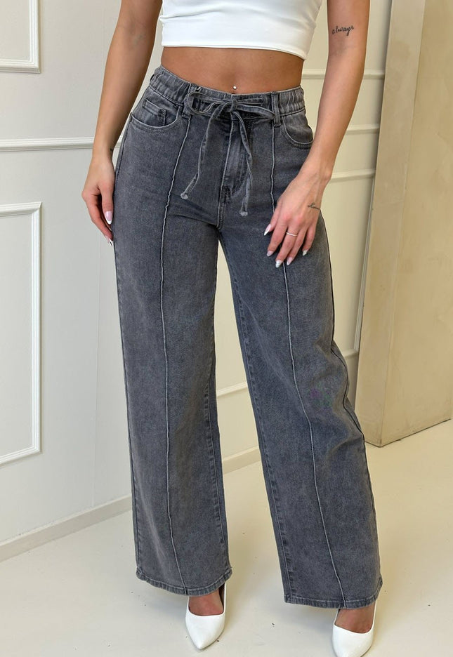 Redial Jeans Grijze Wide Leg Stretch Jeans met Strik