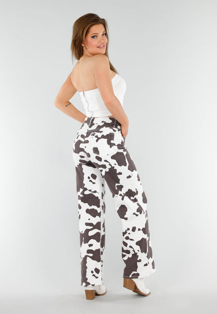 OP=OP.AV.09 Koeienprint Jeans met Rechte Pijpen