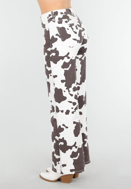 OP=OP.AV.09 Koeienprint Jeans met Rechte Pijpen