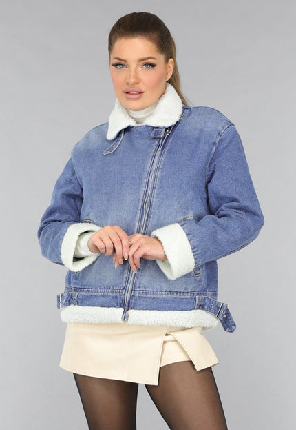 Redial Jeans Lichtblauw Denim Teddy Biker Jasje