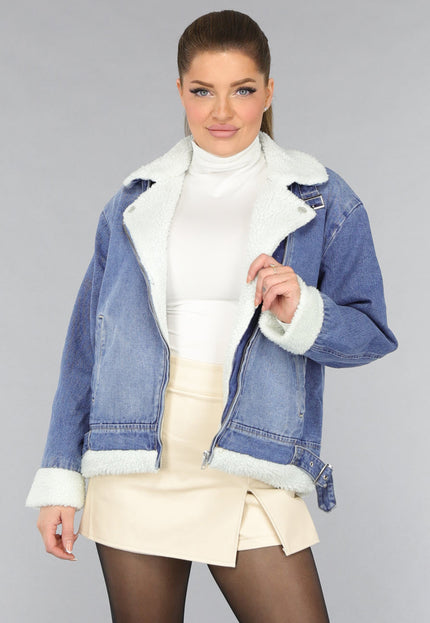 Redial Jeans Lichtblauw Denim Teddy Biker Jasje