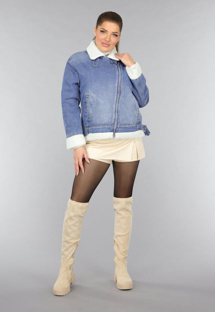 Redial Jeans Lichtblauw Denim Teddy Biker Jasje