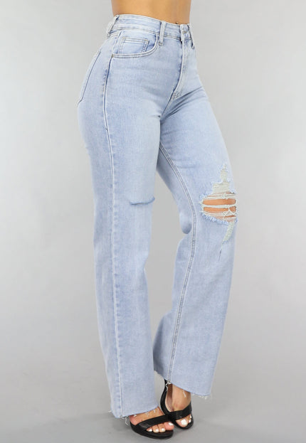 OP=OP.09.NL Lichtblauwe Denim Jeans met Kniescheuren