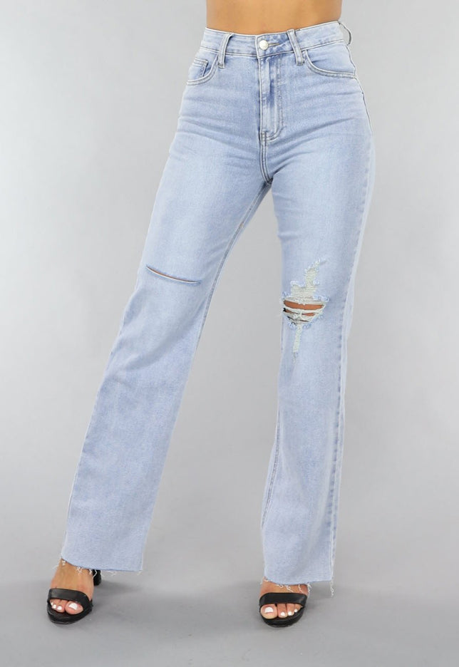 OP=OP.09.NL Lichtblauwe Denim Jeans met Kniescheuren